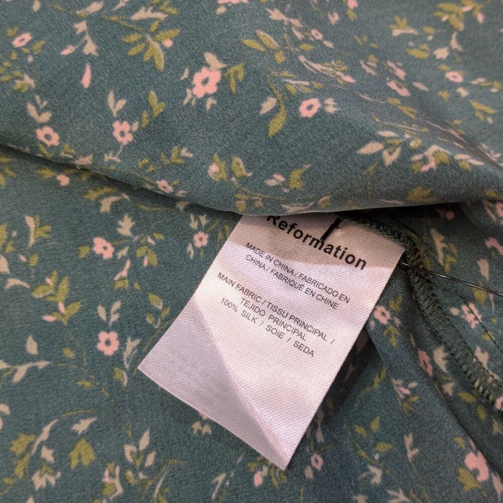 Reformation Kaye Silk Green Floral Dress Size 8 - Picture 6 of 9